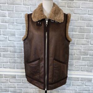 7 for All Mankind Faux Leather Shearling Vest Jacket Aviator Flight Gorpcore